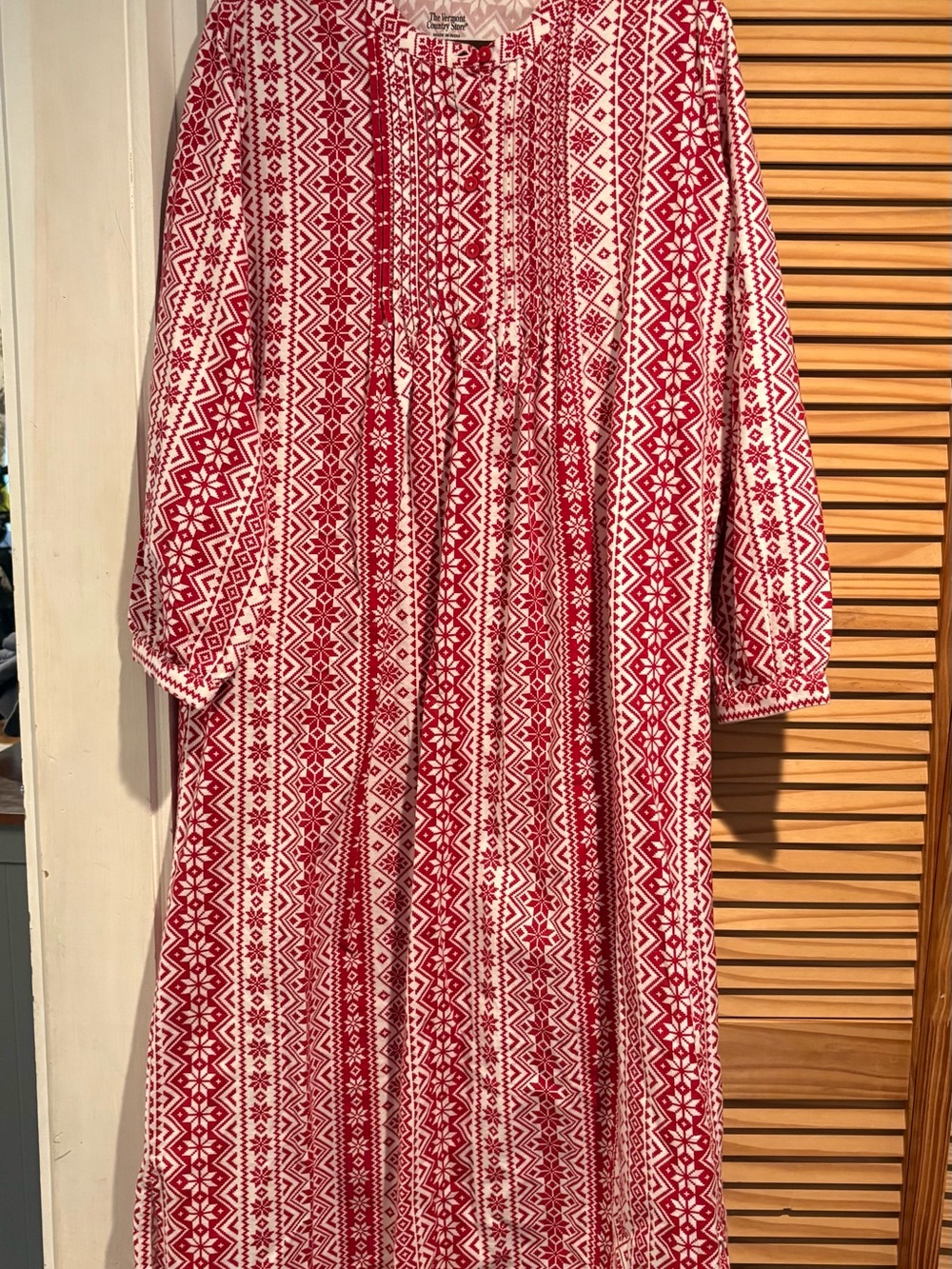 Vermont Country Store Flannel Nightgown Gown Nordic Snowflake Grannycore Pintuck